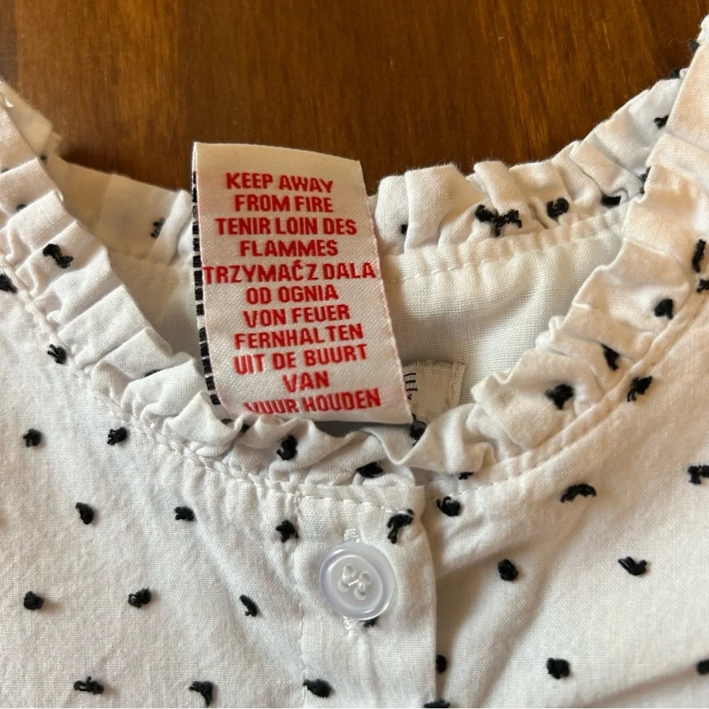Rachel Zoe Girls Top Size 4 | White with‎ Tiny Black Dots, Ruffle Trim